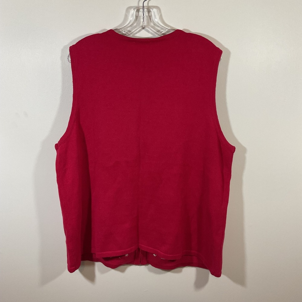 Quacker Factory Vintage Vest XL Red Christmas Tree Embroidered Beaded Zip Up - Picture 11 of 15